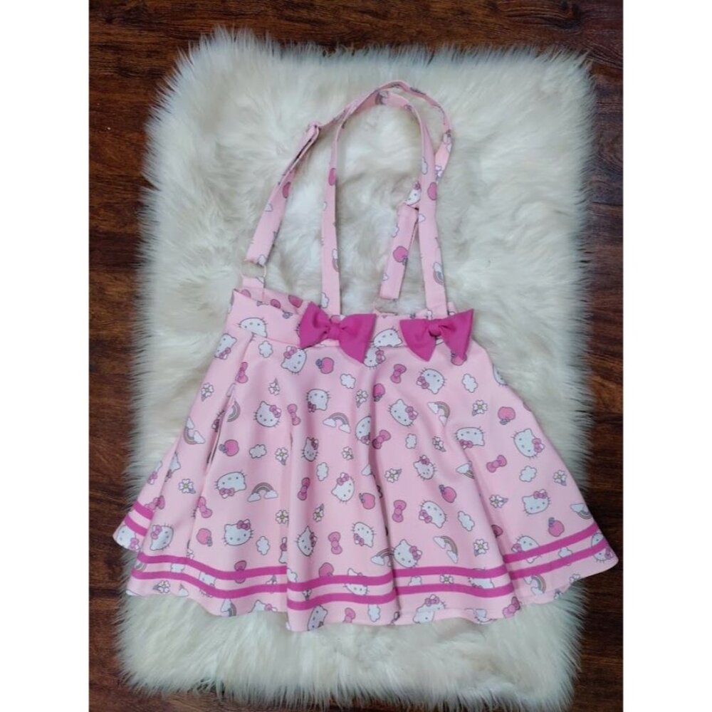 Sanrio Hello Kitty Print Puffy Bow Suspender Skirt Pink Womens Size M